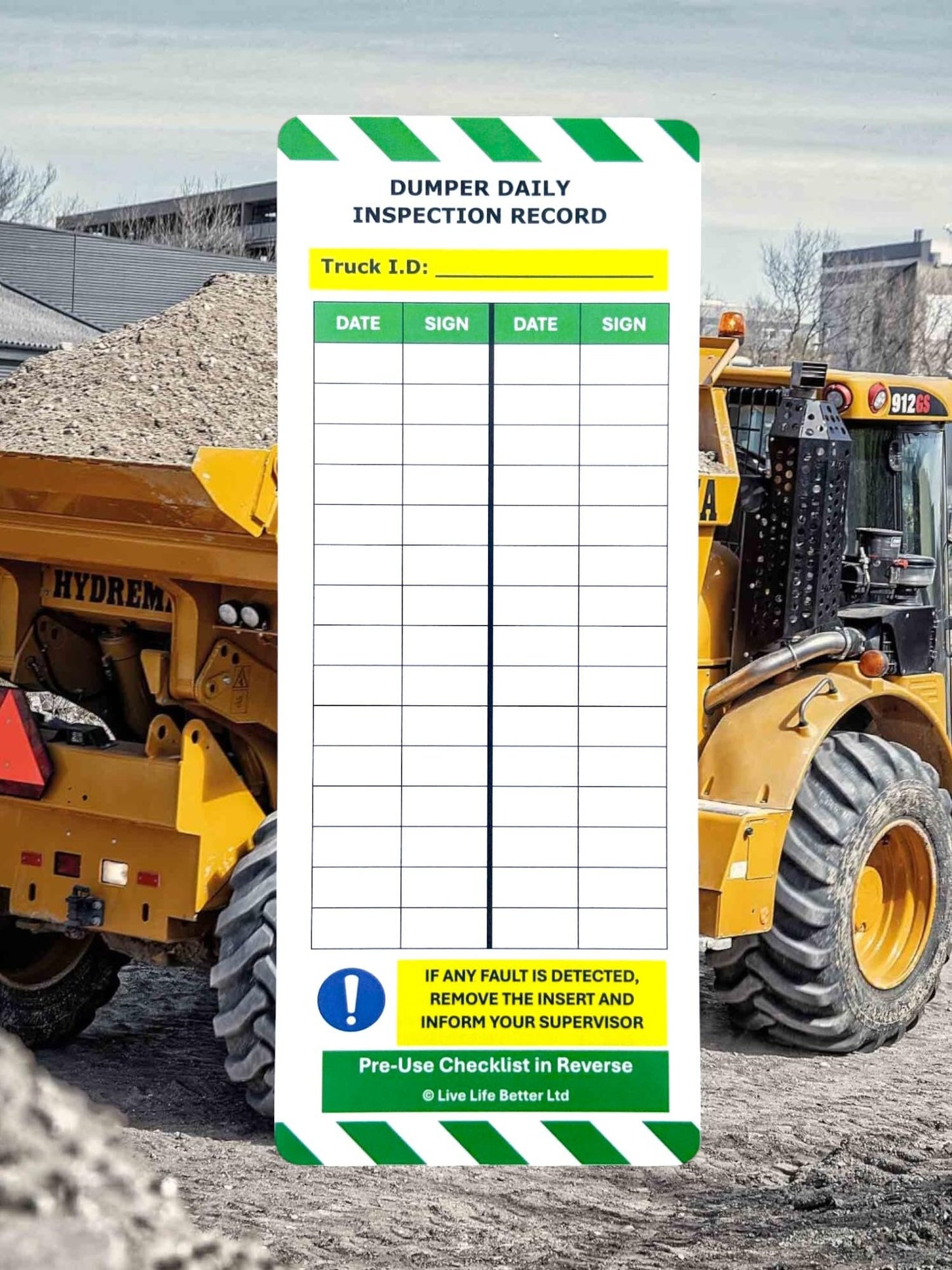 LIVELIFEBETTER® Dumper Daily Inspection Tag Kit - Holders and Inserts - Safety and Compliance Checklist for Construction Equipment