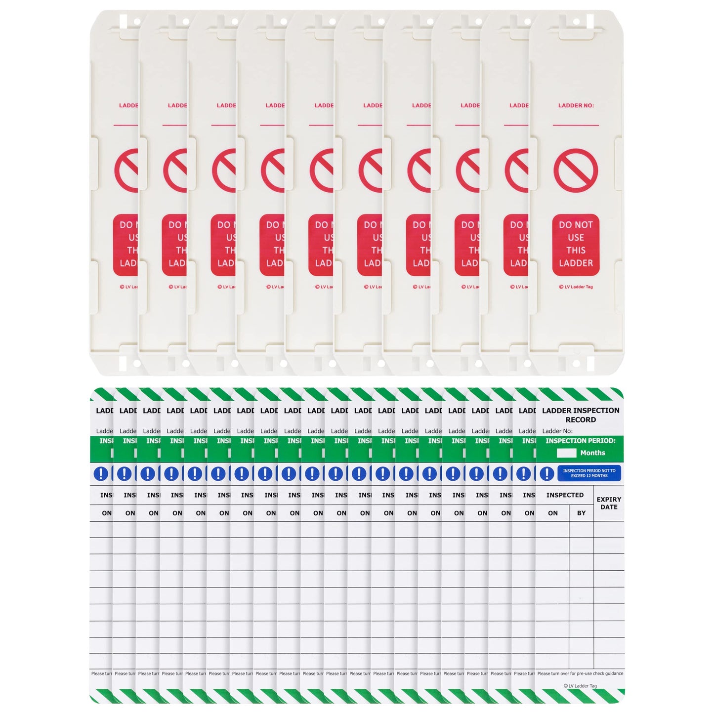 LIVELIFEBETTER® Ladder Tags - 10 Holders and 20 Ladder Inspection Tag Inserts - Full Pack - Fits All Ladder Types & Other Equipment - Suitable for Indoor & Outdoor Use