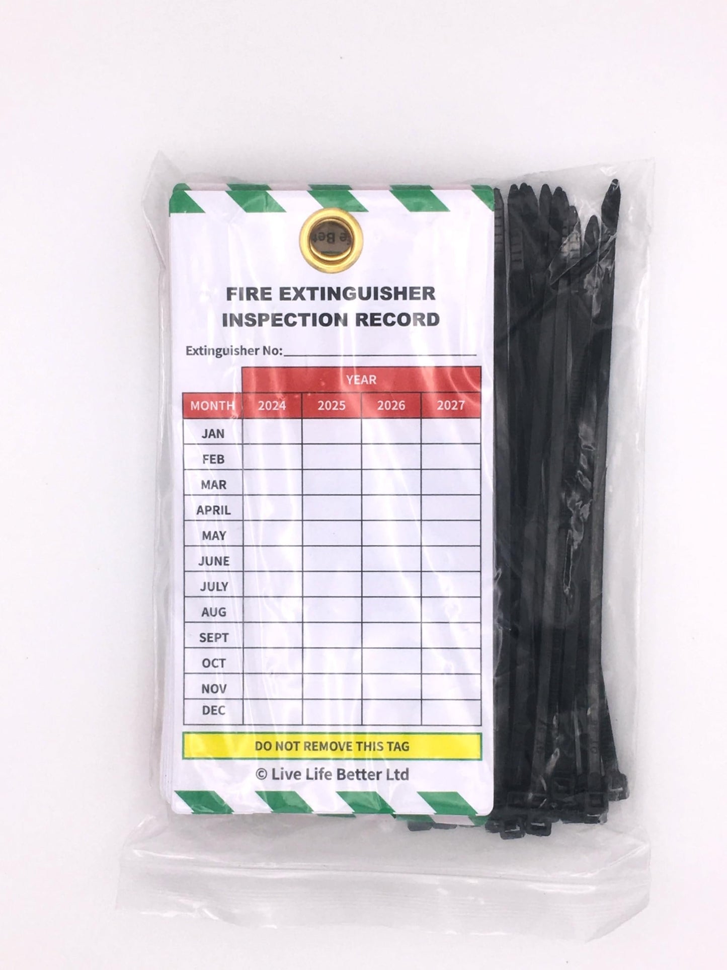 LIVELIFEBETTER® Fire Extinguisher Inspection Tags - Set of Tags and Cable Ties