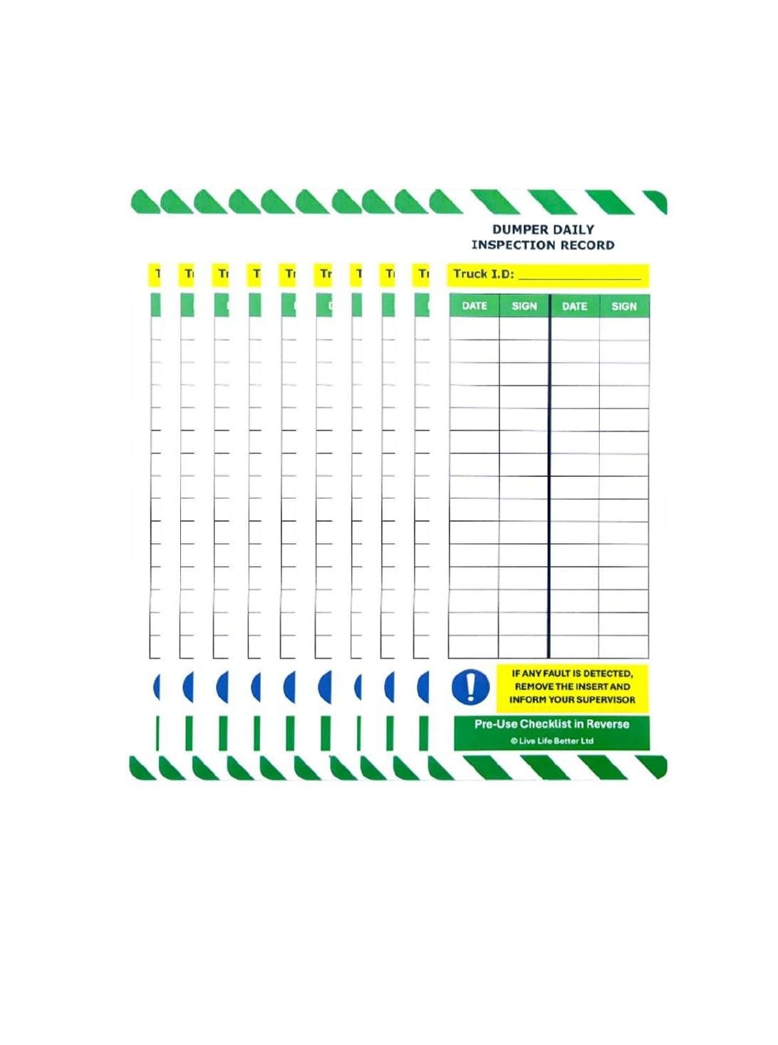 LIVELIFEBETTER® Dumper Daily Inspection Tag Kit - Holders and Inserts - Safety and Compliance Checklist for Construction Equipment