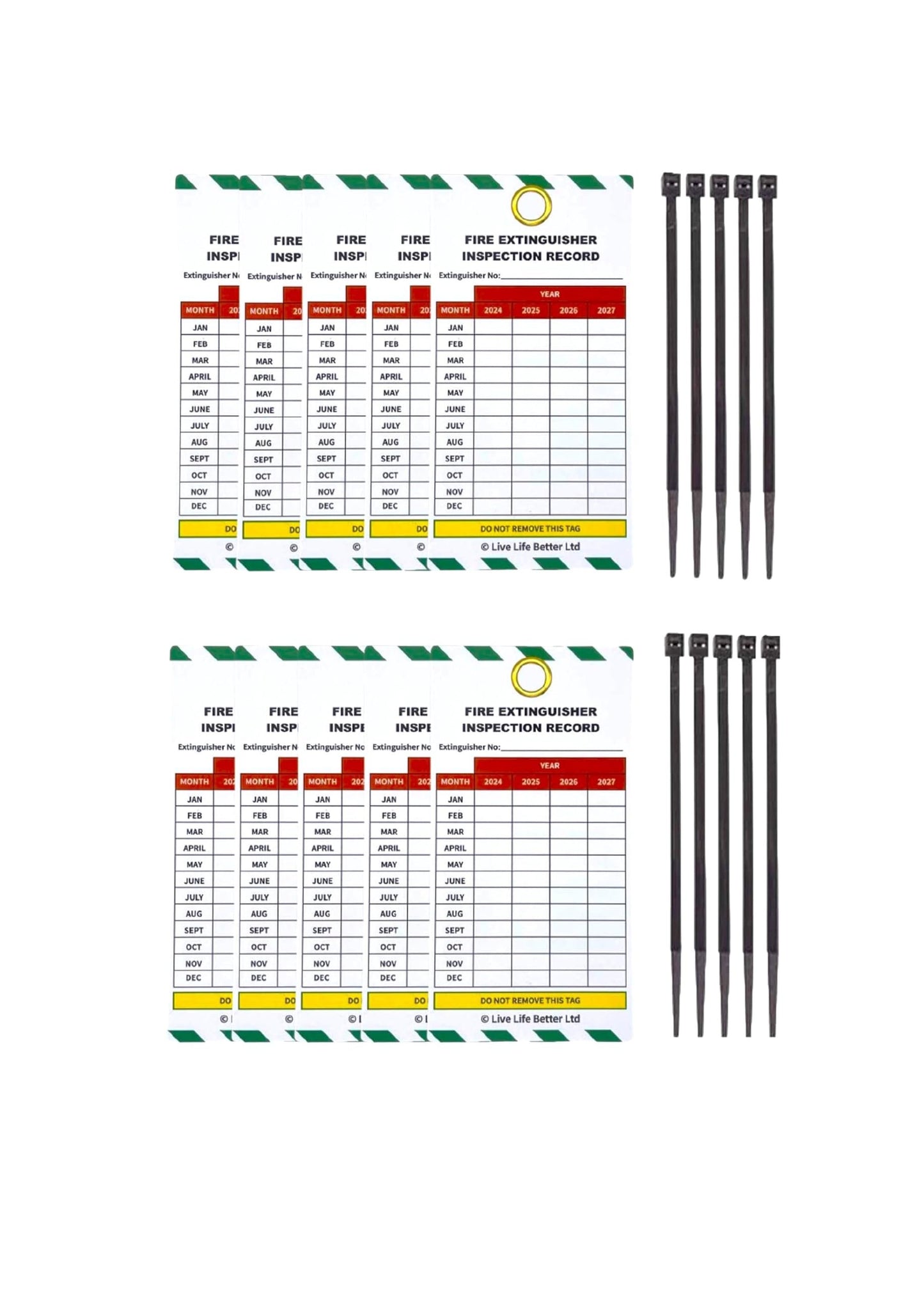 LIVELIFEBETTER® Fire Extinguisher Inspection Tags - Set of Tags and Cable Ties