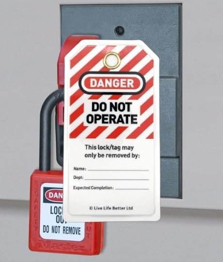 LIVELIFEBETTER® Lockout Tagout Tags - Set of 10 Tags and Cable Ties, Loto Tags for Equipment Lockout, Isolation Warning & Record Tags, Do Not Operate Tags, Energy Source Locked Out Tags