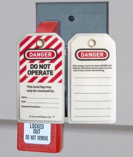 LIVELIFEBETTER® Lockout Tagout Tags - Set of 10 Tags and Cable Ties, Loto Tags for Equipment Lockout, Isolation Warning & Record Tags, Do Not Operate Tags, Energy Source Locked Out Tags