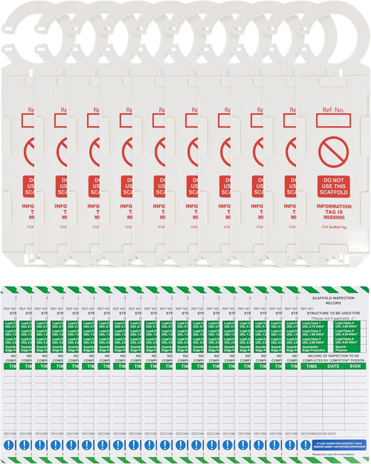 LV Scaffold Inspection Record Tags - 10 Holders and 20 Inserts - Full Pack, Fits All Scaffold Types, Suitable for Indoor and Outdoor use.