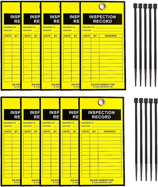 Inspection Record - Set of 10 Tags and Cable Ties for Equipment Inspection, Isolation Warning & Record Tags,Do Not Remove Tags for Indoor and Outdoor use