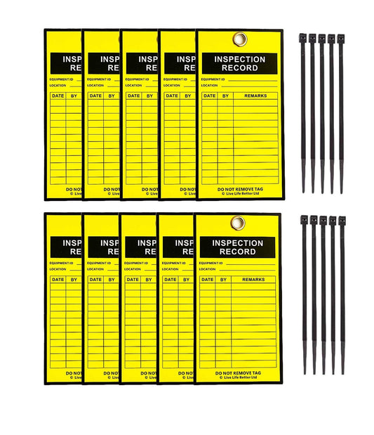 LIVELIFEBETTER® Inspection Tags - Set of 10 with Cable Ties for Equipment Checks, Isolation Warnings & Records, Indoor/Outdoor Use