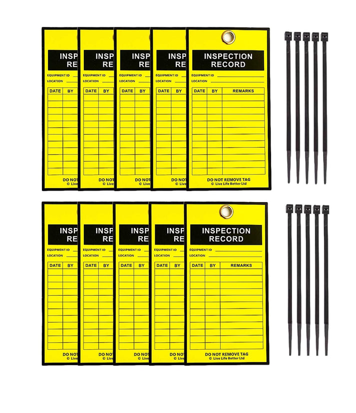 LIVELIFEBETTER® Inspection Tags - Set of 10 with Cable Ties for Equipm ...