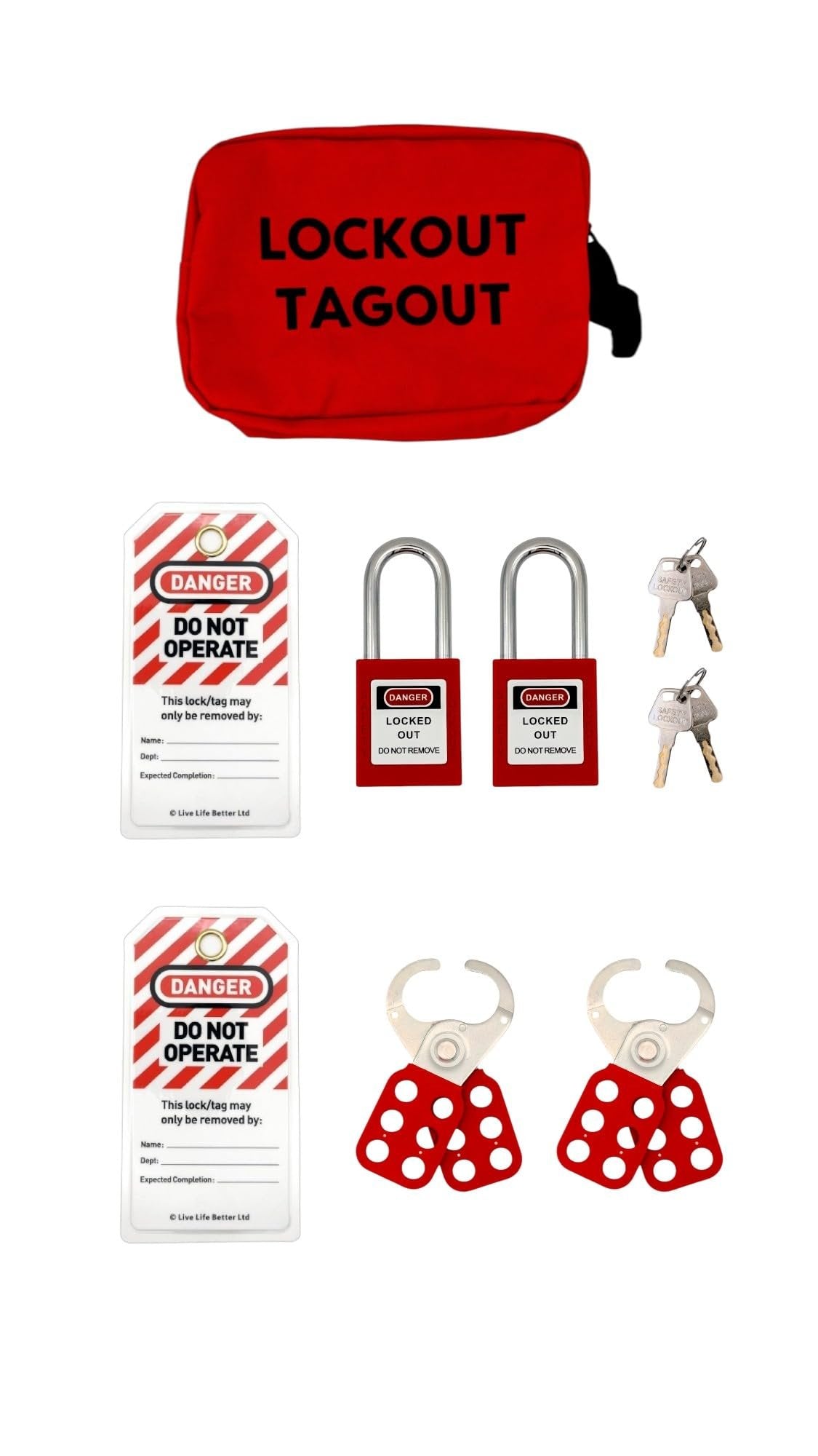 LIVELIFEBETTER® Lockout Tagout Kit – HSE-Compliant Electrical Lock Off Kit for Safe Isolation During Maintenance – Includes Padlock, Tags, Hasps & Devices