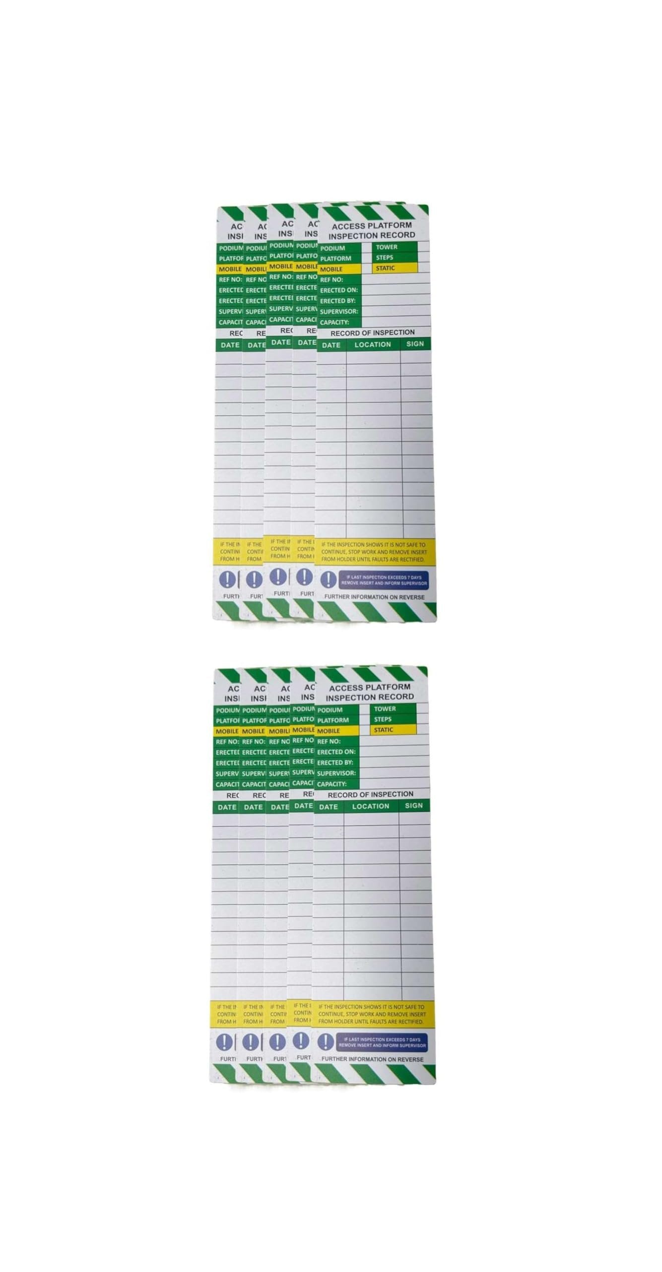 Access Platform Inspection Inserts - Set of 10 Inserts - Ideal for Podiums, Tower, Platform, Steps - Mobile and Static. Suitable for indoor and outdoor use.