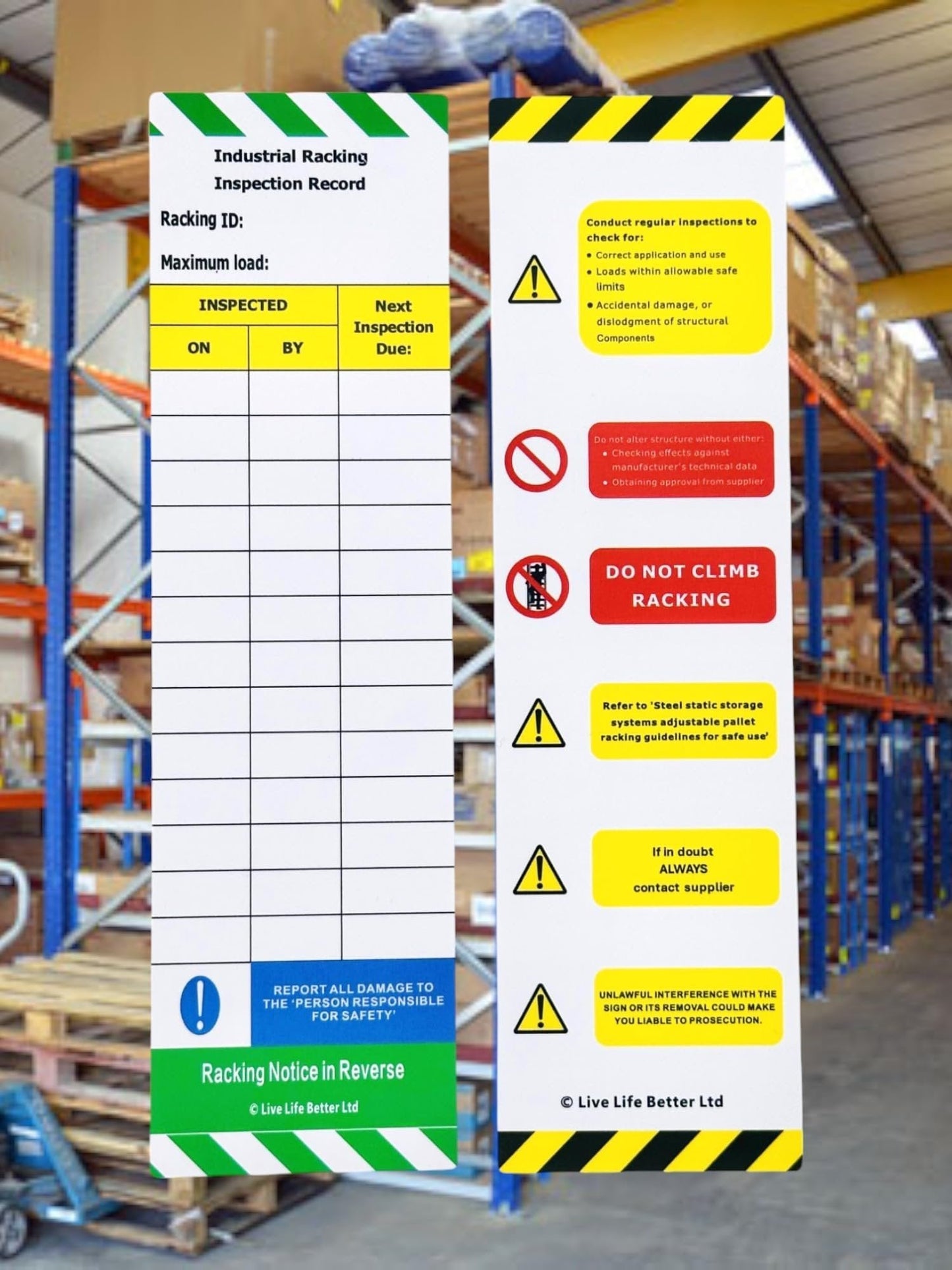 LIVELIFEBETTER® Industrial Racking Inspection Record Tags - Holder and ...