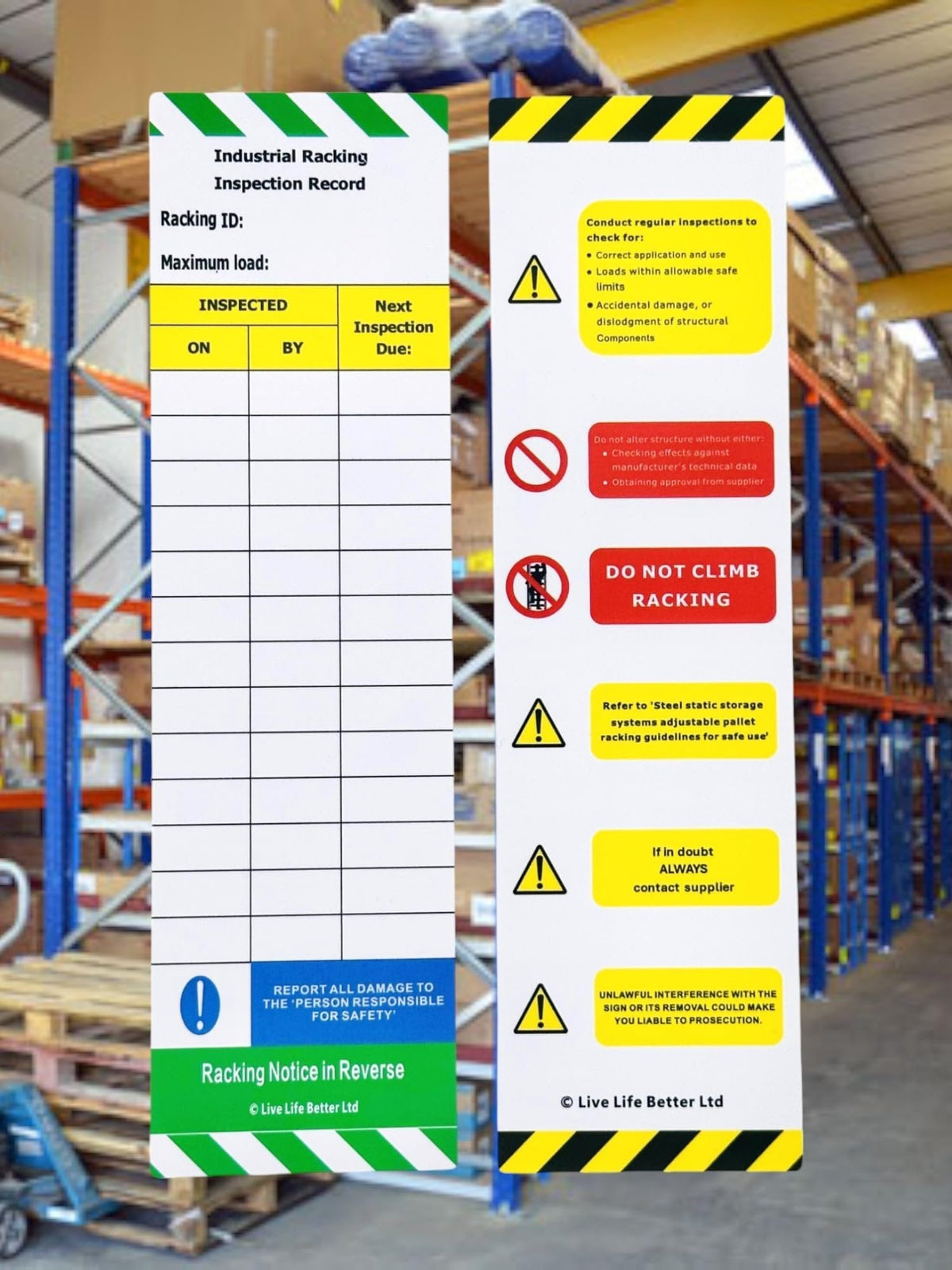 LIVELIFEBETTER® Industrial Racking Inspection Record Tags - Holder and ...