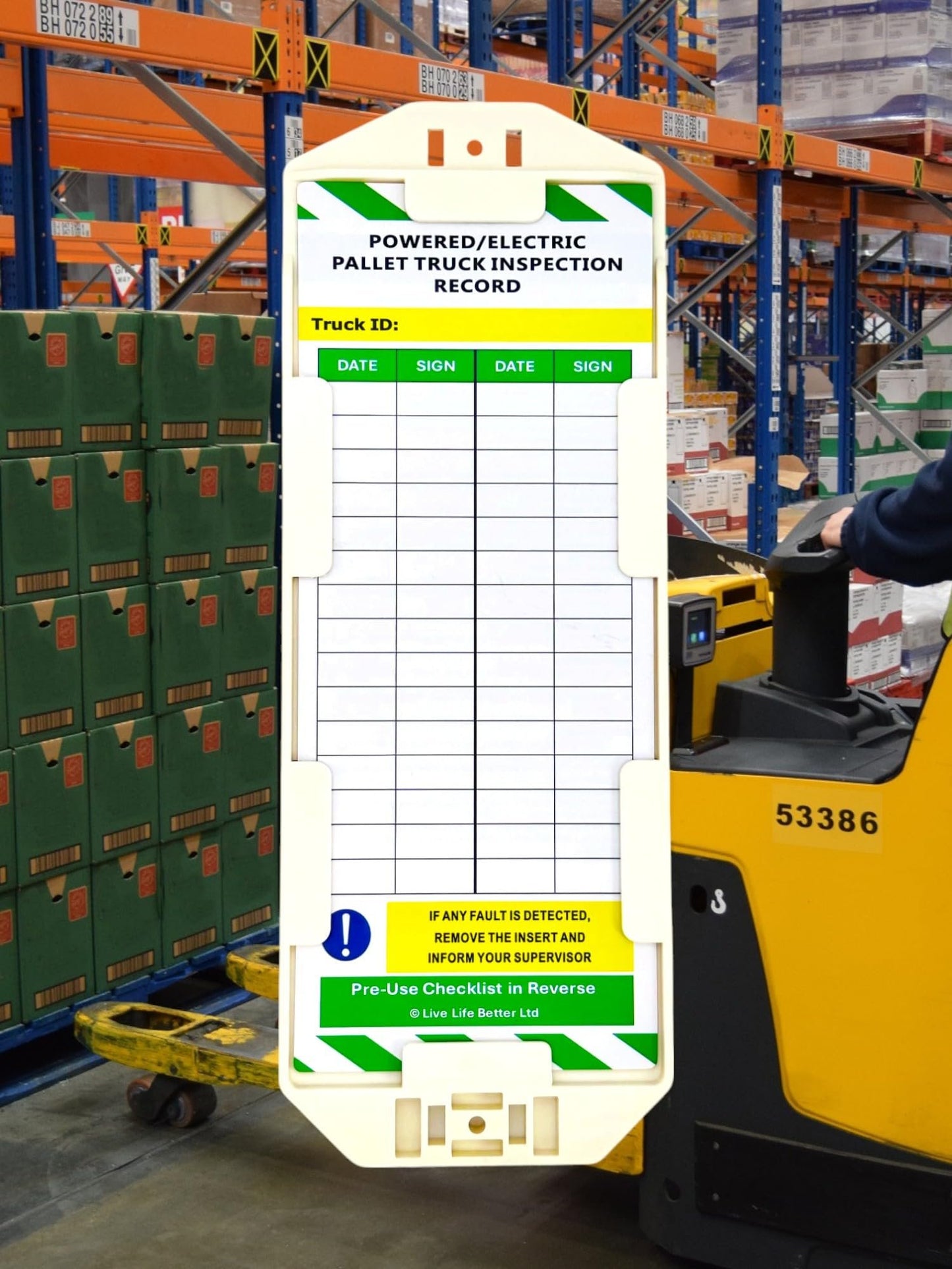 LIVELIFEBETTER® Powered/Electric Pallet Truck Inspection Record Tags - Holder and Inserts