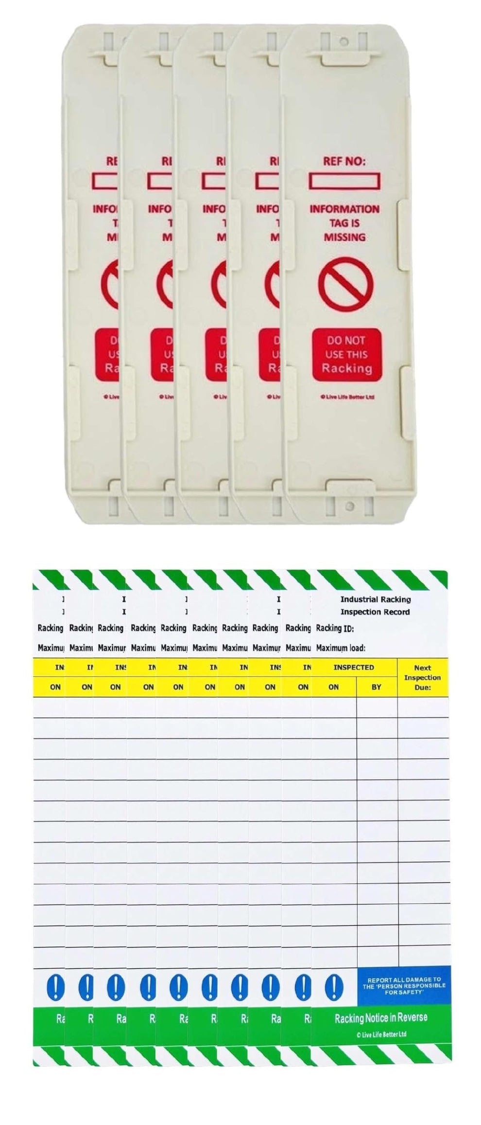 Green Racking Tag LIVELIFEBETTER® Industrial Racking Inspection Record Tags - Holder and ...