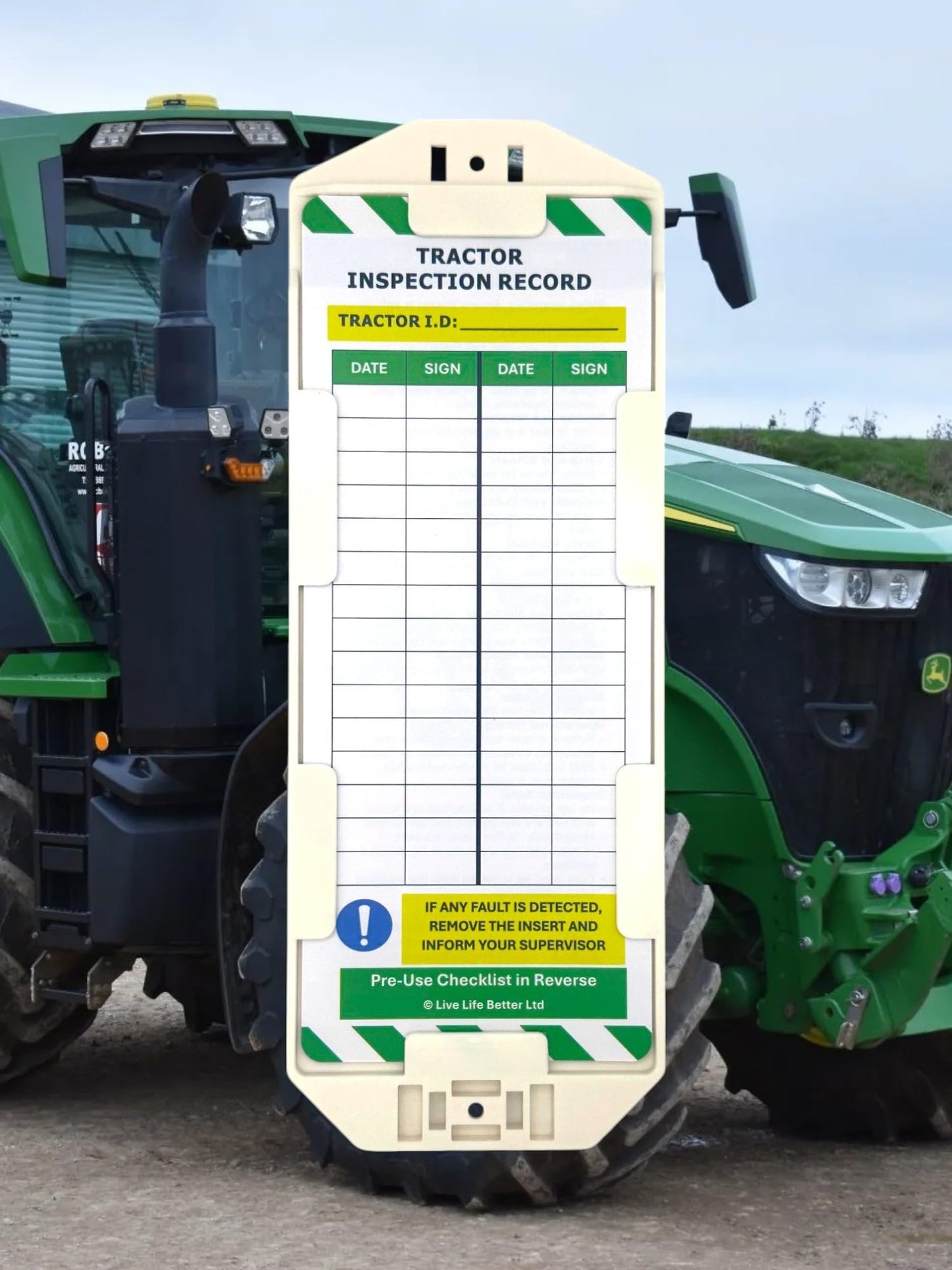LIVELIFEBETTER® Tractor Inspection Tags - Holders and Inserts - Pre-Use Checklist and Daily Safety Record System