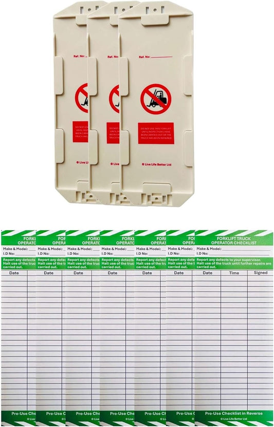 Forklift Truck Safety Tag and Insert - Pack of 3 Holders and 6 Inserts