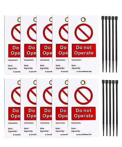 LIVELIFEBETTER® Do Not Operate Tags - Set of 10 Tags and Cable Ties, Loto Tags for Equipment Lockout, Isolation Warning & Record Tags, H&S Lock Off Tags, Energy Source Locked Out Tags