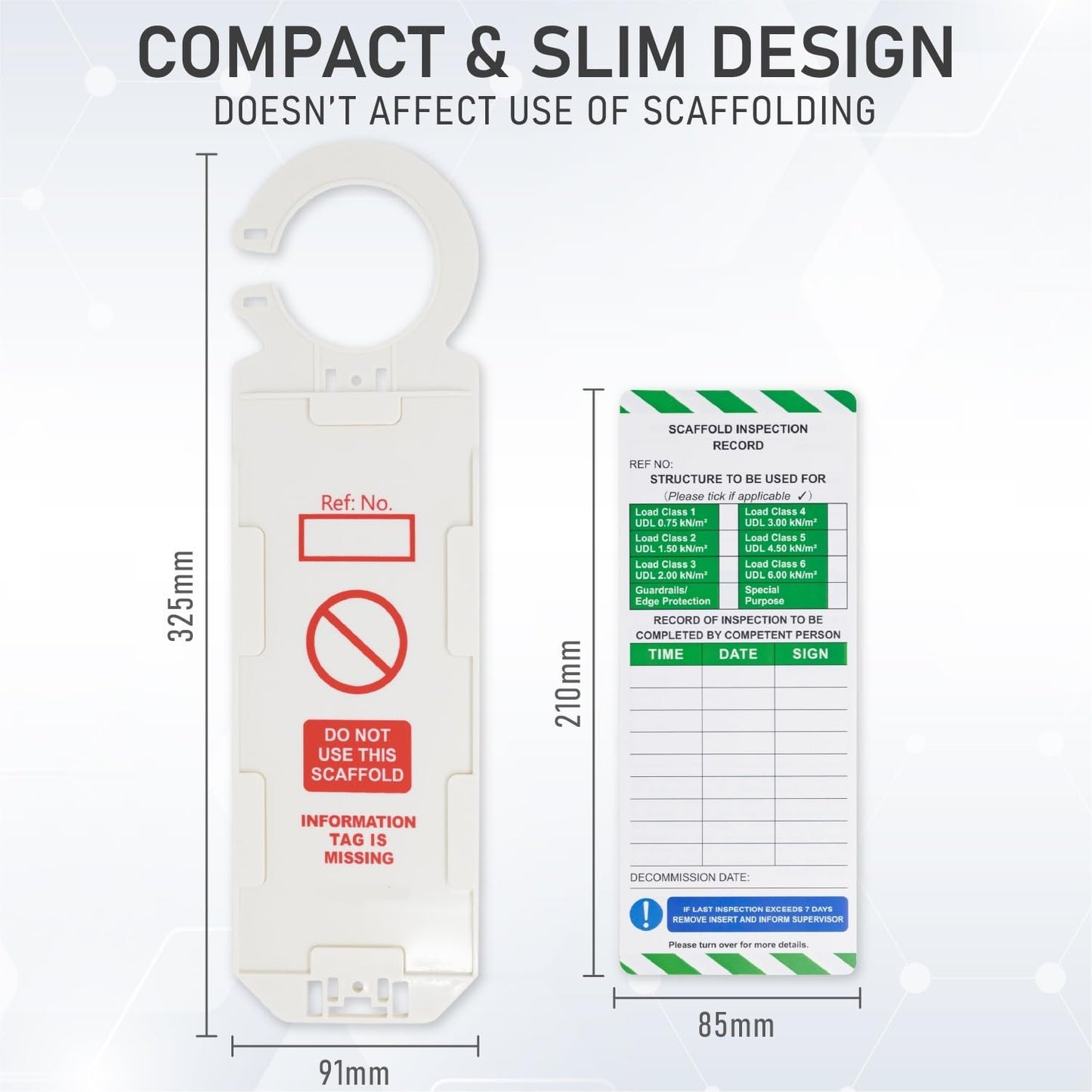 LIVELIFEBETTER® Scaffold Inspection Record Tags - 10 Holders and 20 Inserts - Full Pack, Fits All Scaffold Types, Suitable for Indoor and Outdoor use.