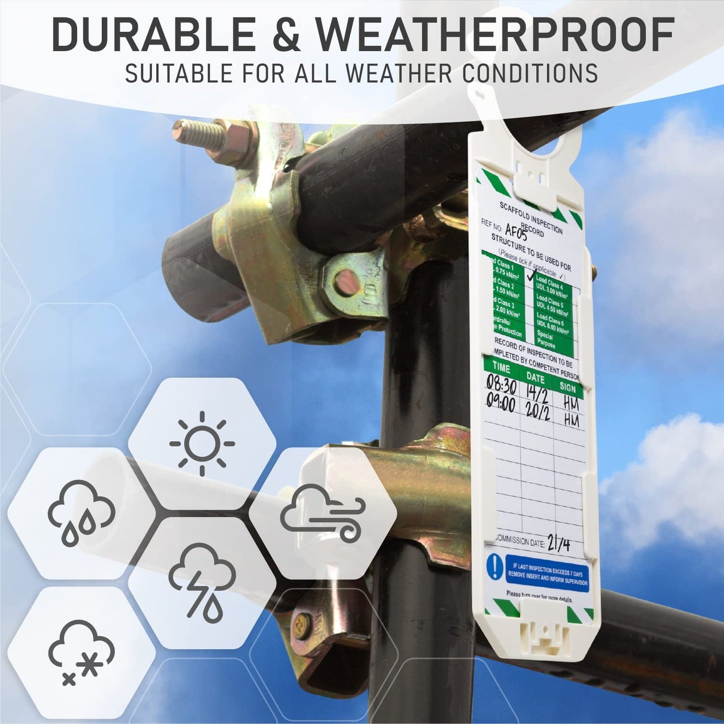 LIVELIFEBETTER® Scaffold Inspection Record Tags - 10 Holders and 20 Inserts - Full Pack, Fits All Scaffold Types, Suitable for Indoor and Outdoor use.