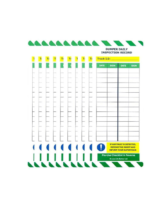 LIVELIFEBETTER® Dumper Daily Inspection Tag Kit - Holders and Inserts - Safety and Compliance Checklist for Construction Equipment