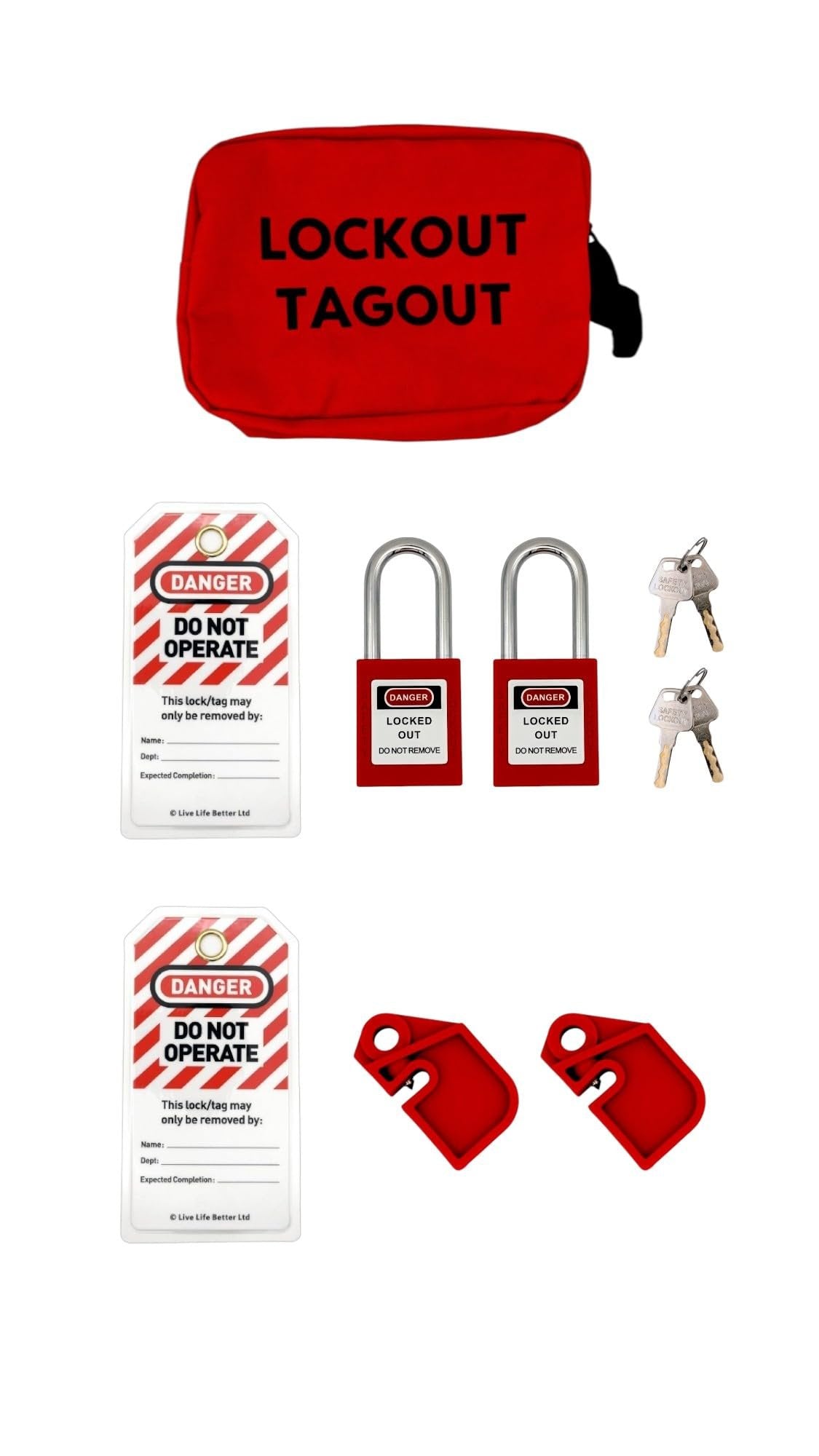 LIVELIFEBETTER® Lockout Tagout Kit – HSE-Compliant Electrical Lock Off Kit for Safe Isolation During Maintenance – Includes Padlock, Tags, Hasps & Devices
