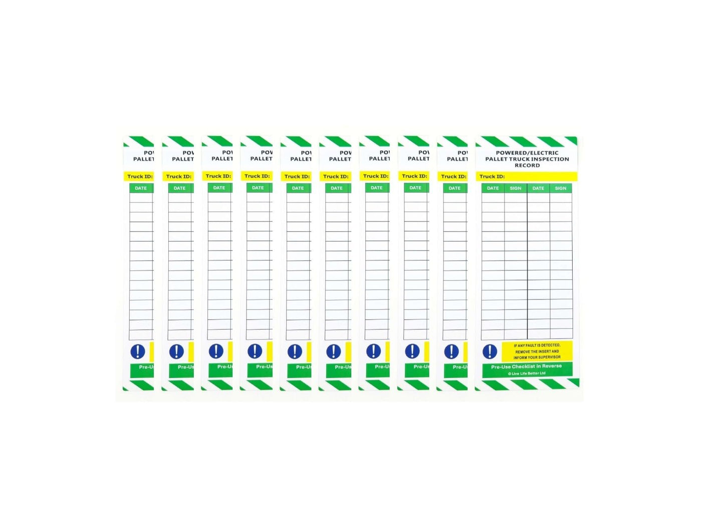 LIVELIFEBETTER® Powered/Electric Pallet Truck Inspection Record Tags - Holder and Inserts
