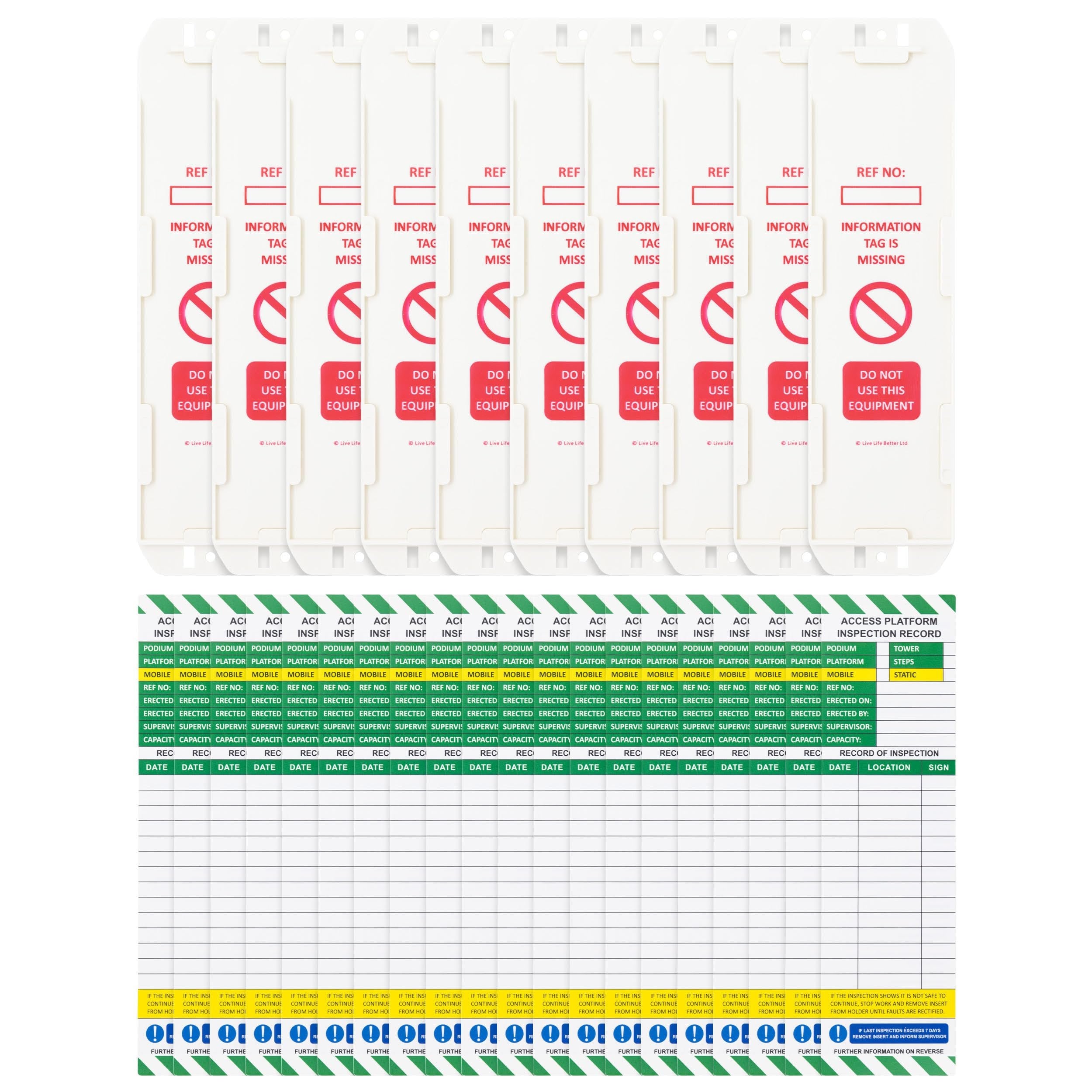 Loading Platform Inspection Tag LIVELIFEBETTER® Access Platform Inspection Tags - 10 Holders and 20 In ...