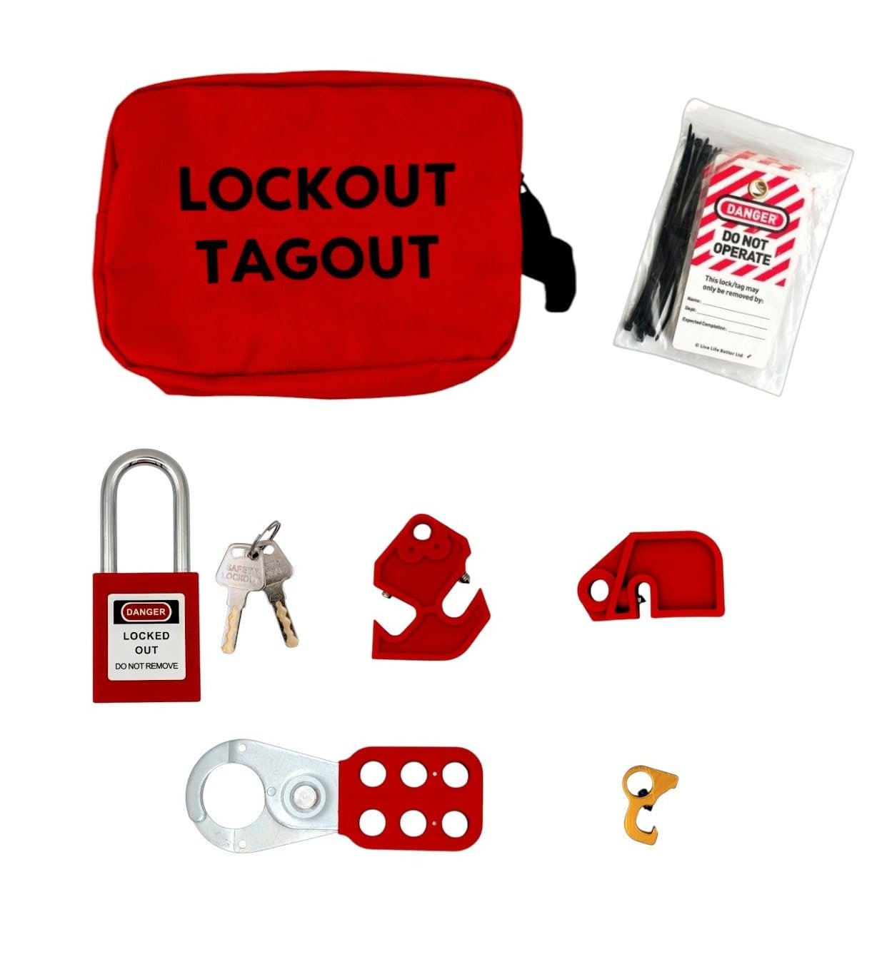LIVELIFEBETTER® Lockout Tagout Kit – HSE-Compliant Electrical Lock Off Kit for Safe Isolation During Maintenance – Includes Padlock, Tags, Hasps & Devices