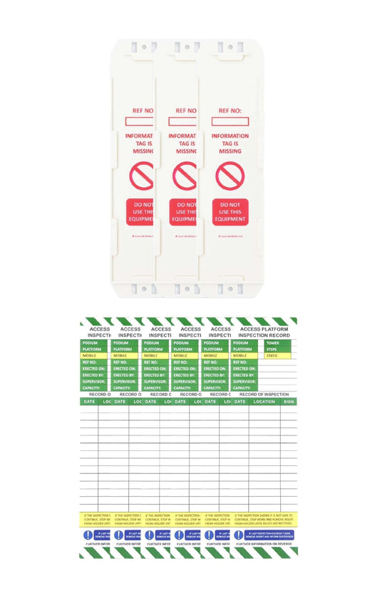 LIVELIFEBETTER® Access Platform Inspection Tags - 3 Holders and 6 Inserts - Ideal for Podiums, Tower, Platform, Steps - Mobile and Static. Suitable for Indoor and Outdoor use.