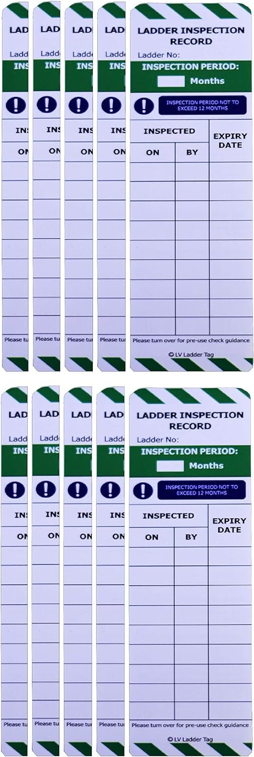 LV Ladder Tag - 10 Inserts - For Ladder Safety Inspection - UK:HSE Compliant