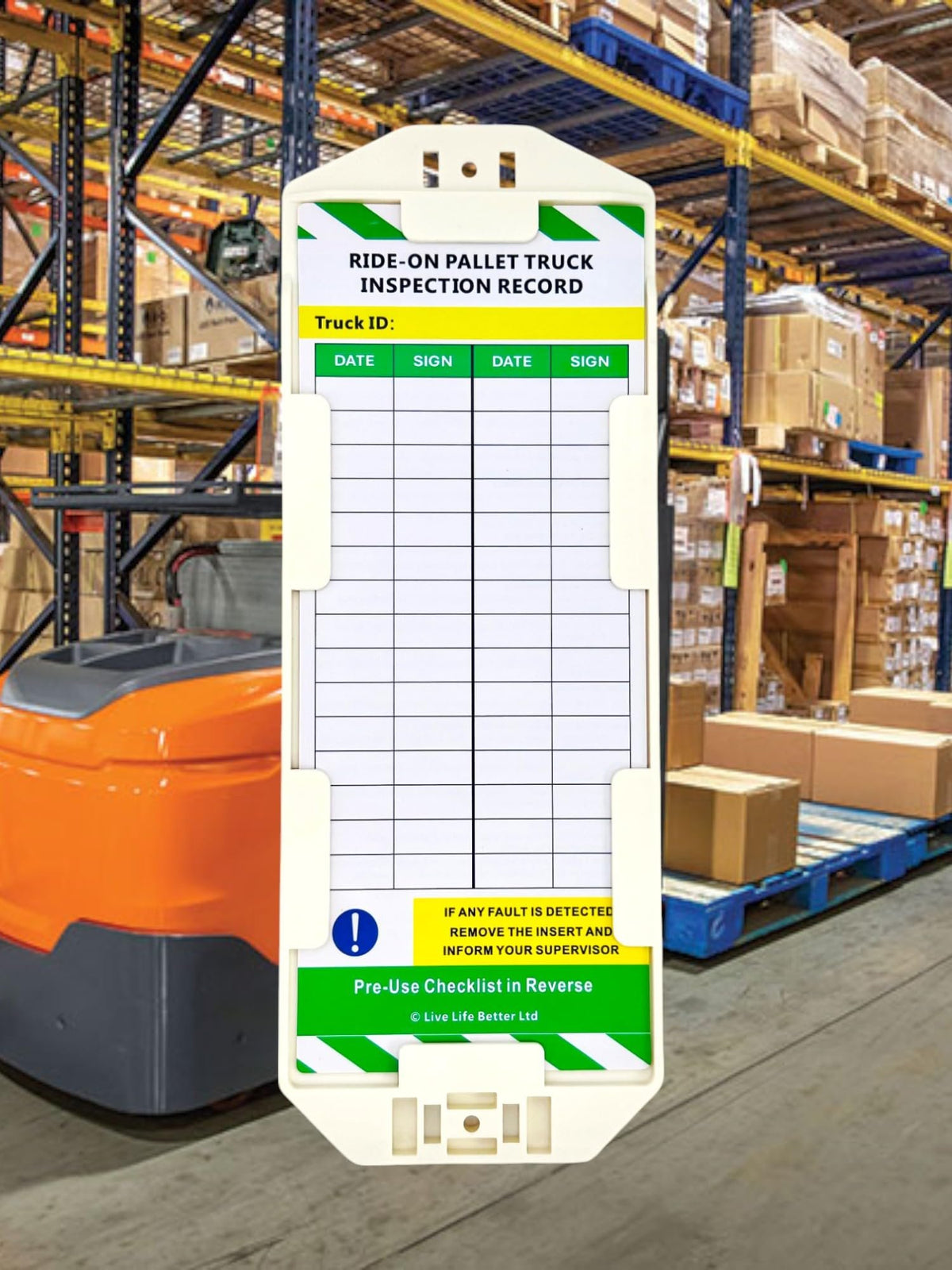 LIVELIFEBETTER® Ride-On Pallet Truck Inspection Record Tags - Holder a ...