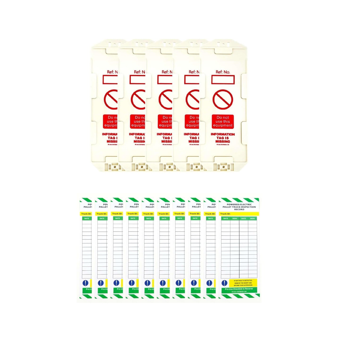 LIVELIFEBETTER® Powered/Electric Pallet Truck Inspection Record Tags - Holder and Inserts
