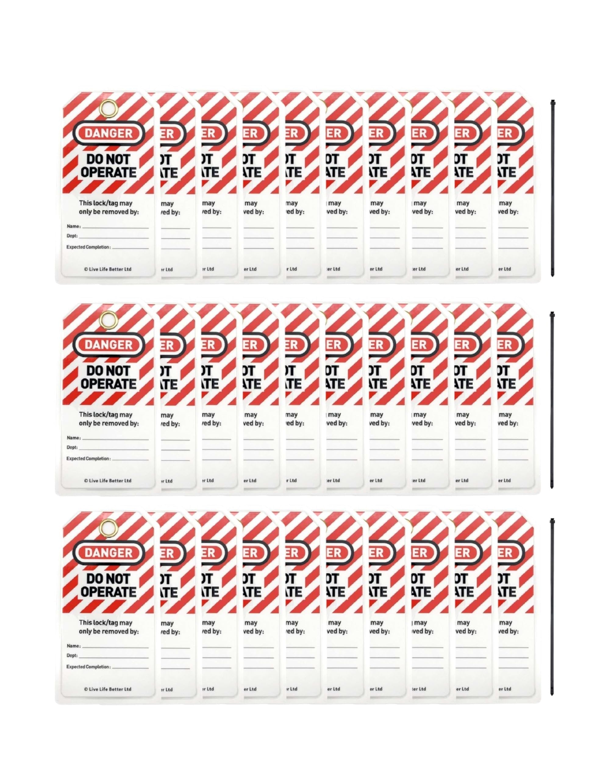 LIVELIFEBETTER® Lockout Tagout Tags - Set of 30 Tags and Cable Ties, L ...
