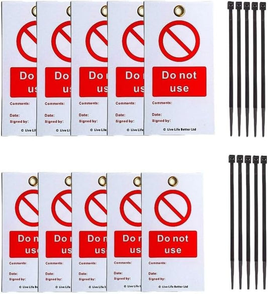 Do Not Use Tags - Set of 10 Tags and Cable Ties, Loto Tags for Equipment Lockout, Isolation Warning & Record Tags, H&S Lock Off Tags, Do Not Operate Tags, Energy Source Locked Out Tags