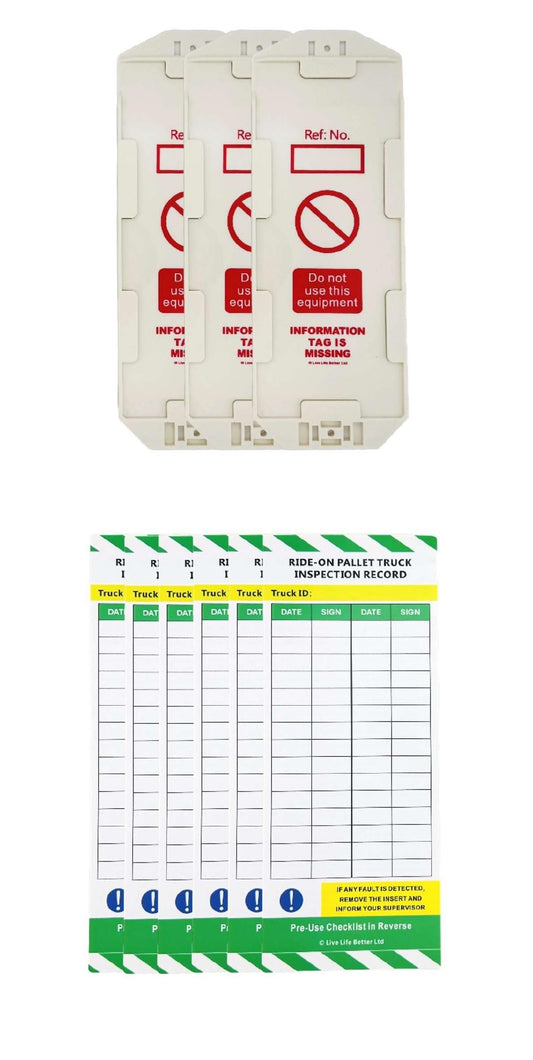 LIVELIFEBETTER® Ride-On Pallet Truck Inspection Record Tags - Holder and Inserts