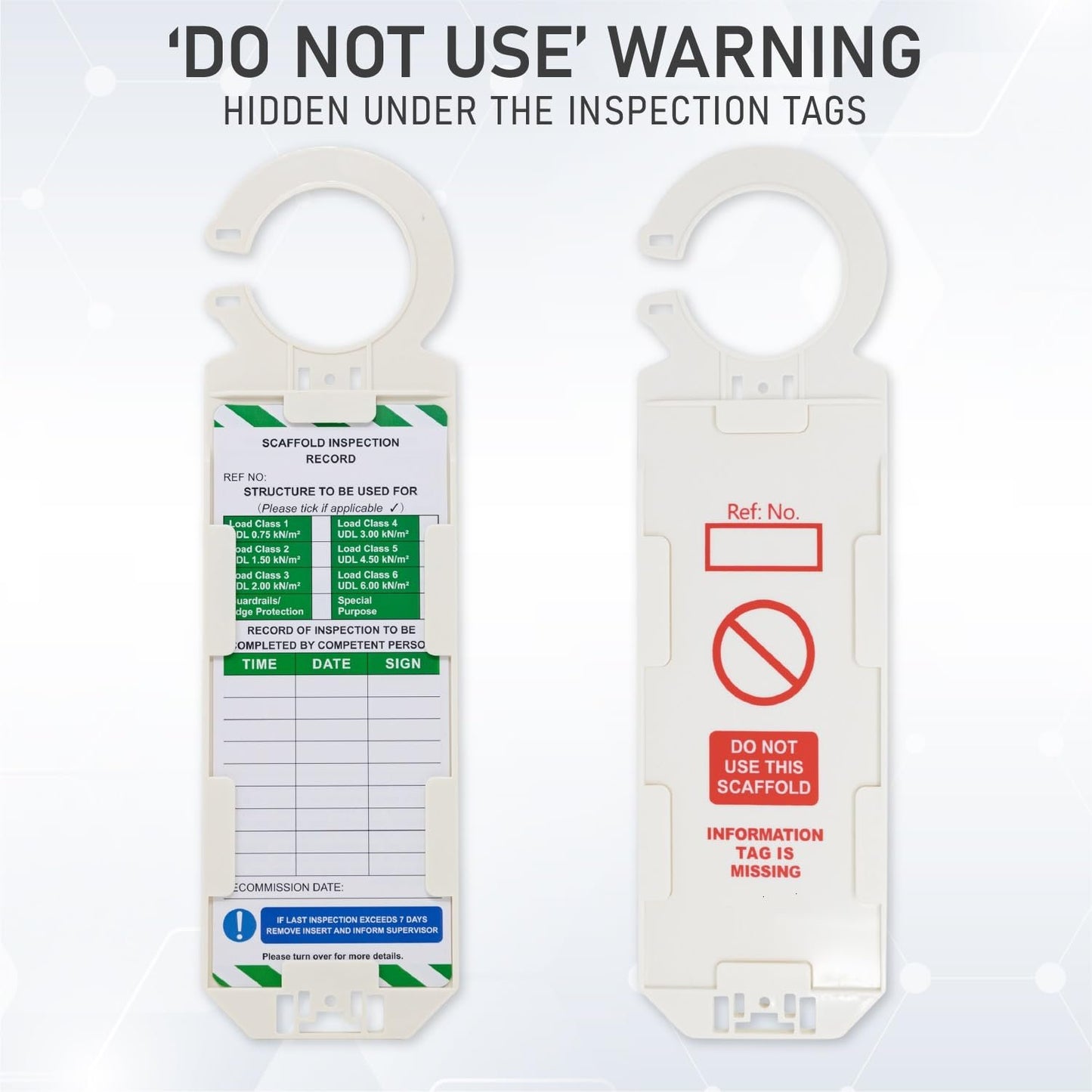 LIVELIFEBETTER® Scaffold Inspection Record Tags - 10 Holders and 20 Inserts - Full Pack, Fits All Scaffold Types, Suitable for Indoor and Outdoor use.