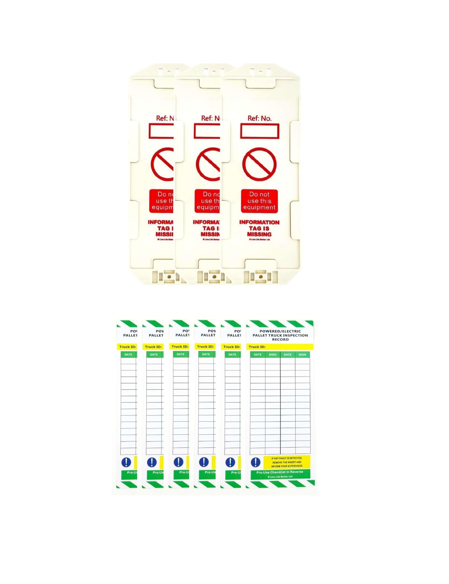 LIVELIFEBETTER® Powered/Electric Pallet Truck Inspection Record Tags - Holder and Inserts