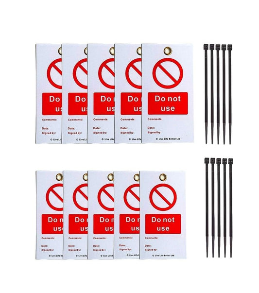 LIVELIFEBETTER® Do Not Use Tags - Set of 10 with Cable Ties for Lockout, Isolation Warnings, Records & H&S Lock Off Tags, Do Not Operate