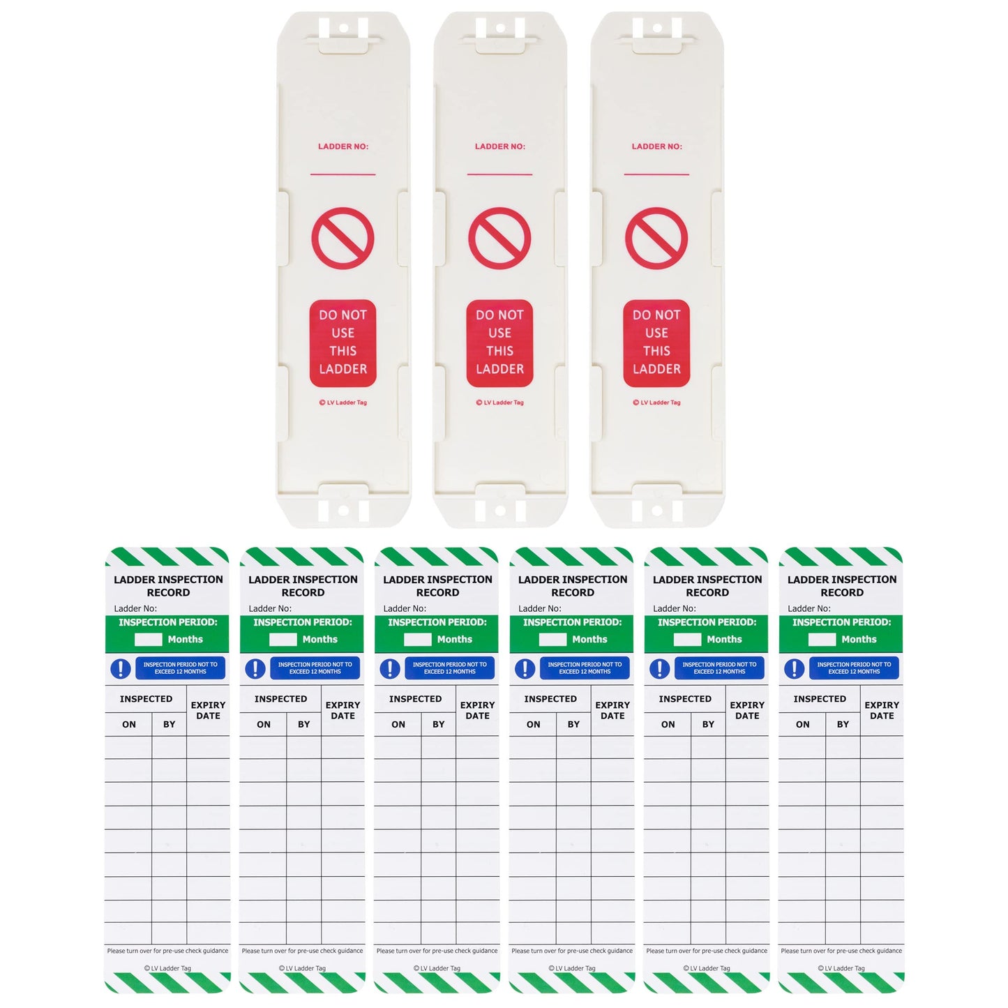 LIVELIFEBETTER® Ladder Tags - 3 Holders and 6 Ladder Inspection Tag Inserts - Fits All Ladder Types, Suitable for Indoor & Outdoor Use