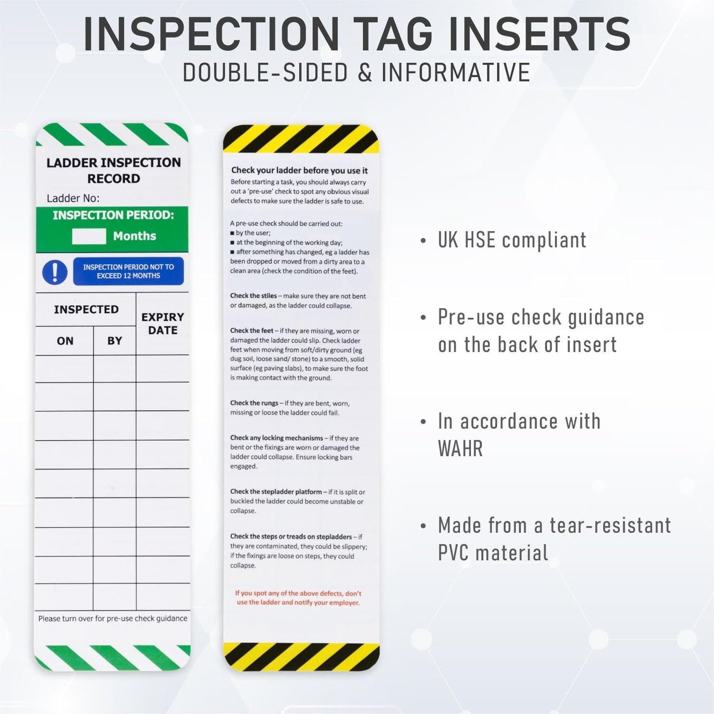 LIVELIFEBETTER® Ladder Tag - 10 Inserts - For Ladder Safety Inspection ...