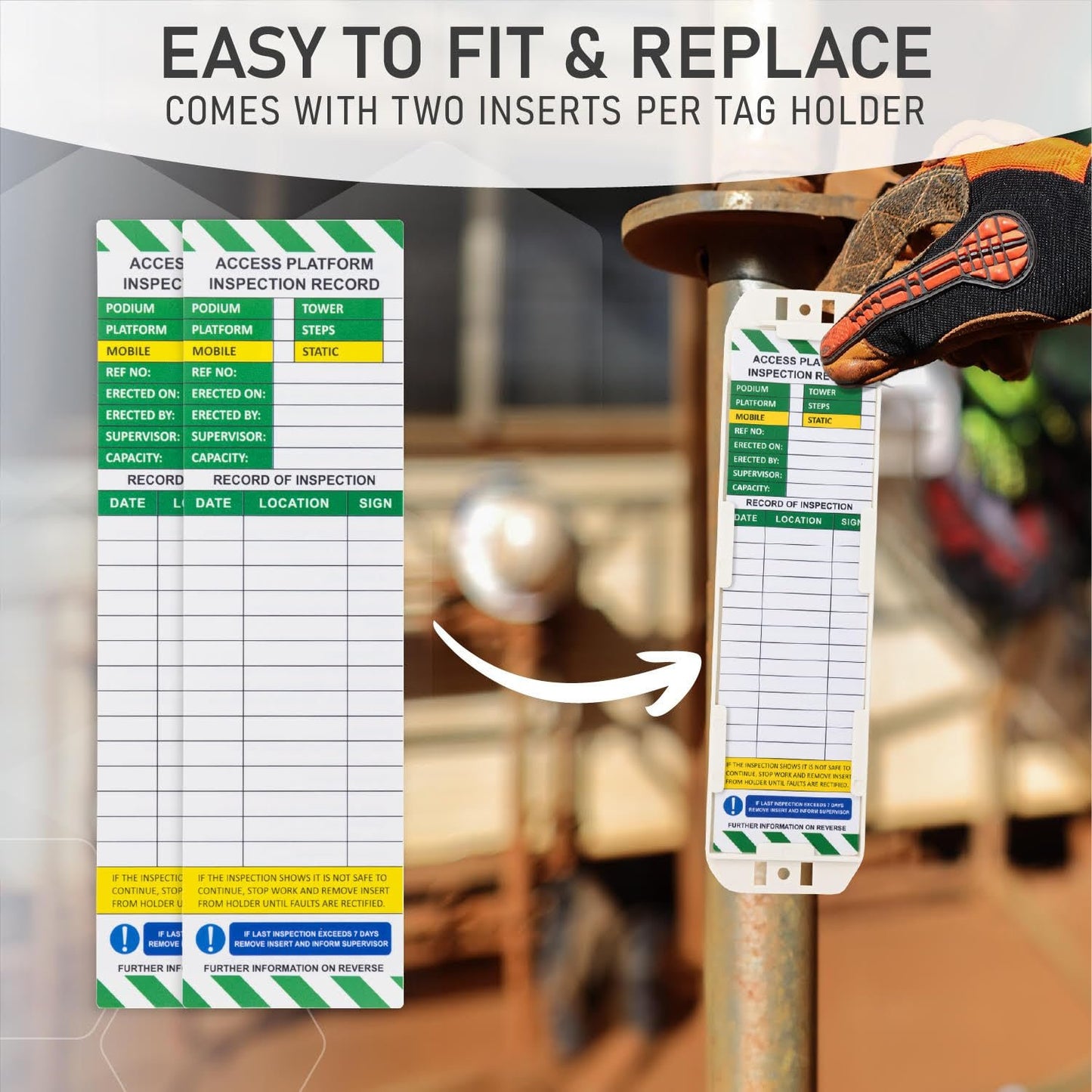 Access Platform Inspection Inserts - Set of 10 Inserts - Ideal for Podiums, Tower, Platform, Steps - Mobile and Static. Suitable for indoor and outdoor use.