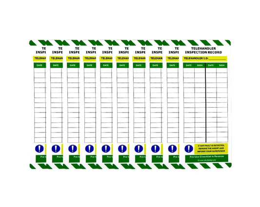 LIVELIFEBETTER® Telehandler Inspection Tags - Holders and Inserts - Pre-Use Checklist and Daily Safety Inspection Record
