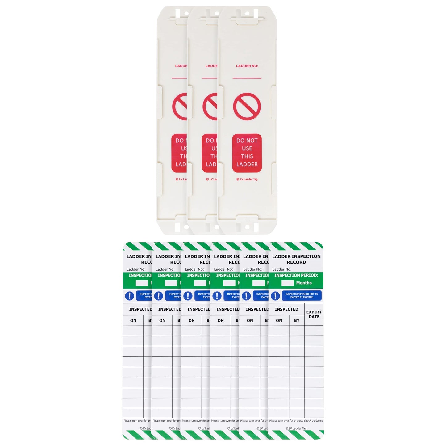LIVELIFEBETTER® Ladder Tags - 3 Holders and 6 Ladder Inspection Tag Inserts - Fits All Ladder Types, Suitable for Indoor & Outdoor Use