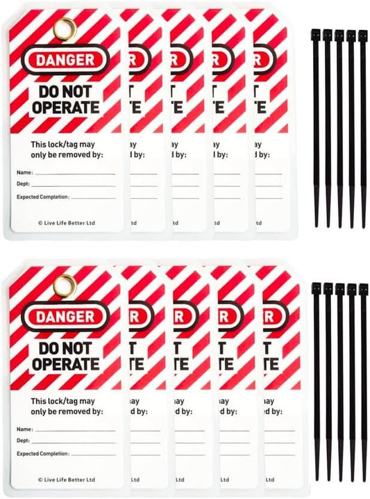 Lockout Tagout Tags - Set of 10 Tags and Cable Ties, Loto Tags for Equipment Lockout, Isolation Warning & Record Tags, H&S Lockout Tags, Do Not Operate Tags, Loto Tags, Energy Source Locked Out Tags