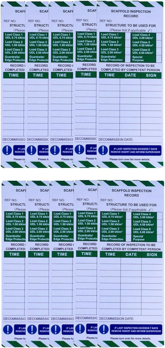 LV Scaffold Inspection Record Tag - 10 Inserts (No Holders)