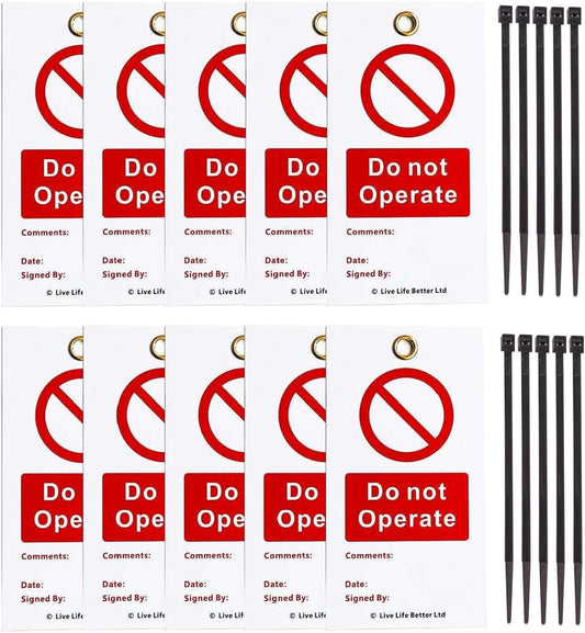 Do Not Operate Tags - Set of 10 Tags and Cable Ties, Loto Tags for Equipment Lockout, Isolation Warning & Record Tags, H&S Lock Off Tags, Do Not Operate Tags, Energy Source Locked Out Tags